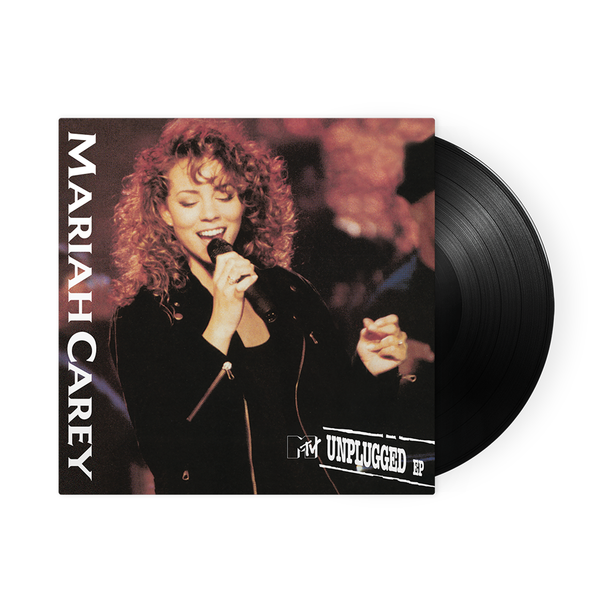Vinyl record with Mariah Carey on the cover, featuring a microphone.